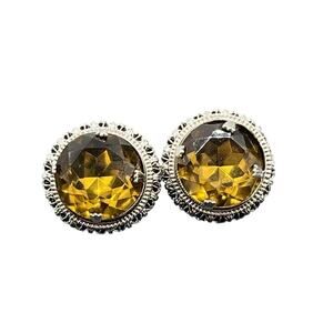 Accessocraft NYC Signed Vintage Prong Rhinestone Topaz Brown Screw Back Earrings